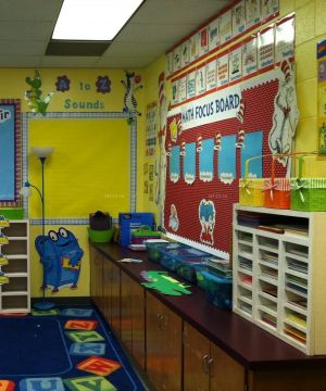 美式幼儿园室内背景墙布置设计效果图片