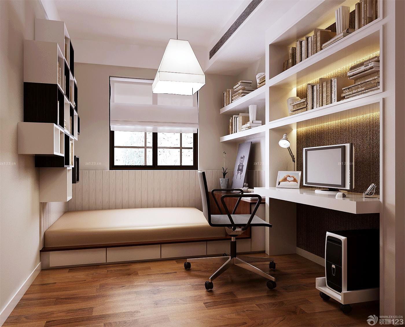 现代欧式混搭风格卧室兼书房榻榻米装修效果图