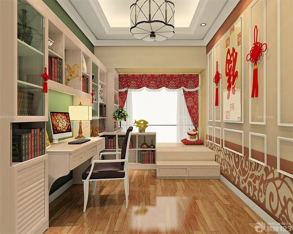 新中式小书房榻榻米设计效果图