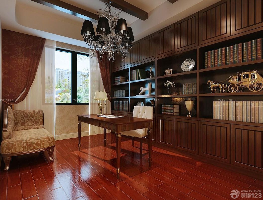 欧式古典风格书房沙发床设计装修图