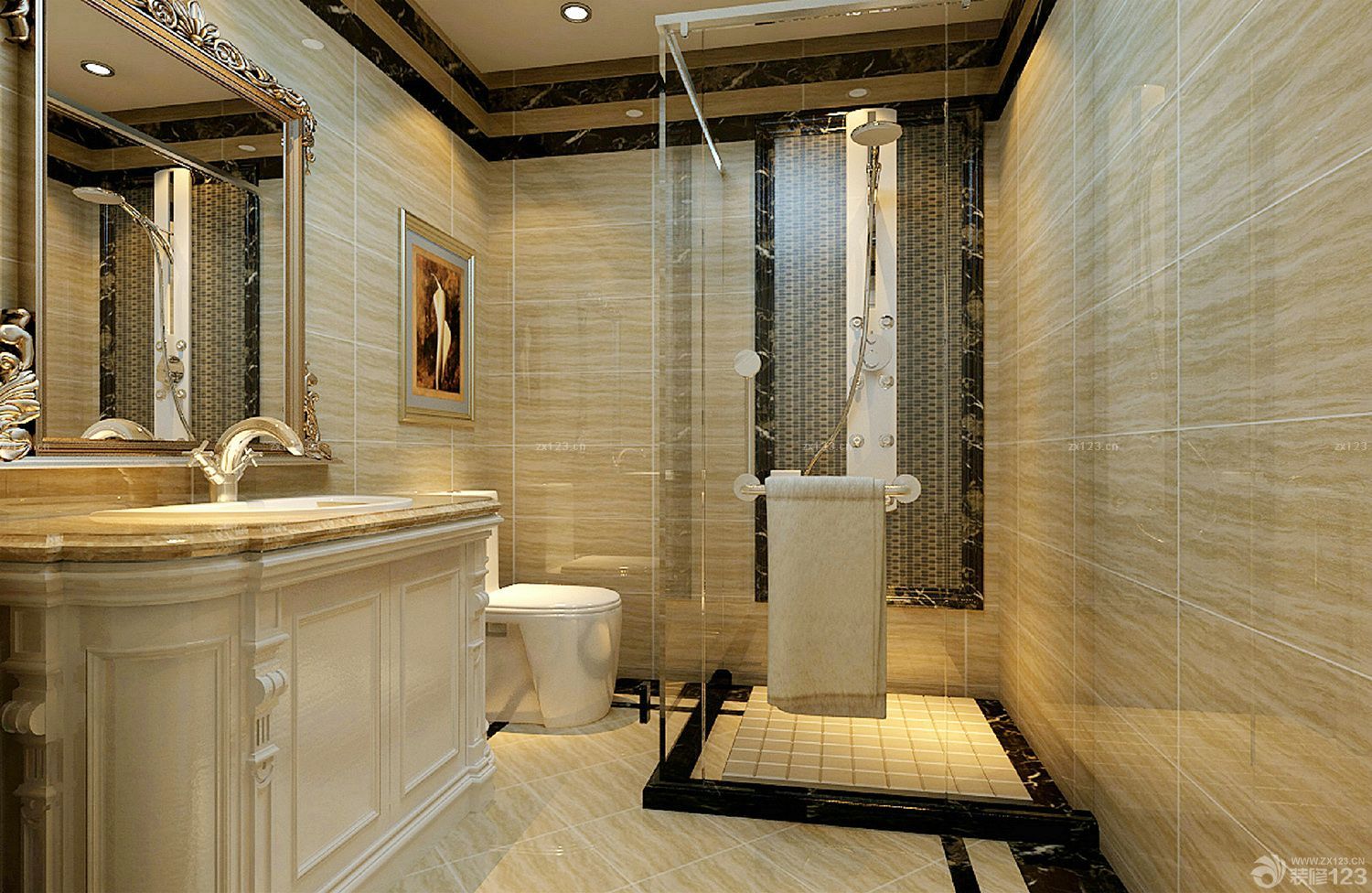 欧式厕所浴室玻璃隔断装修效果图