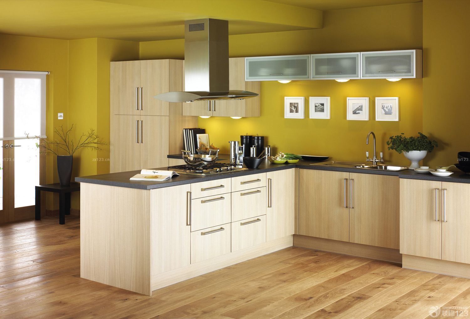 长方形开放式厨房装修设计效果图