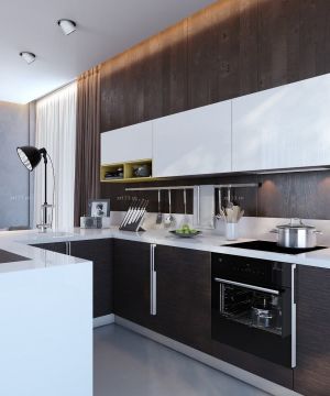 现代别墅设计u型厨房装修效果图