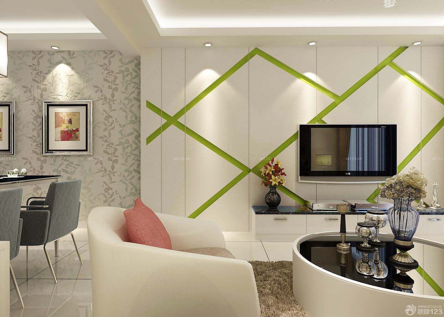 现代客厅石膏板电视背景墙设计图片_装信通网效果图