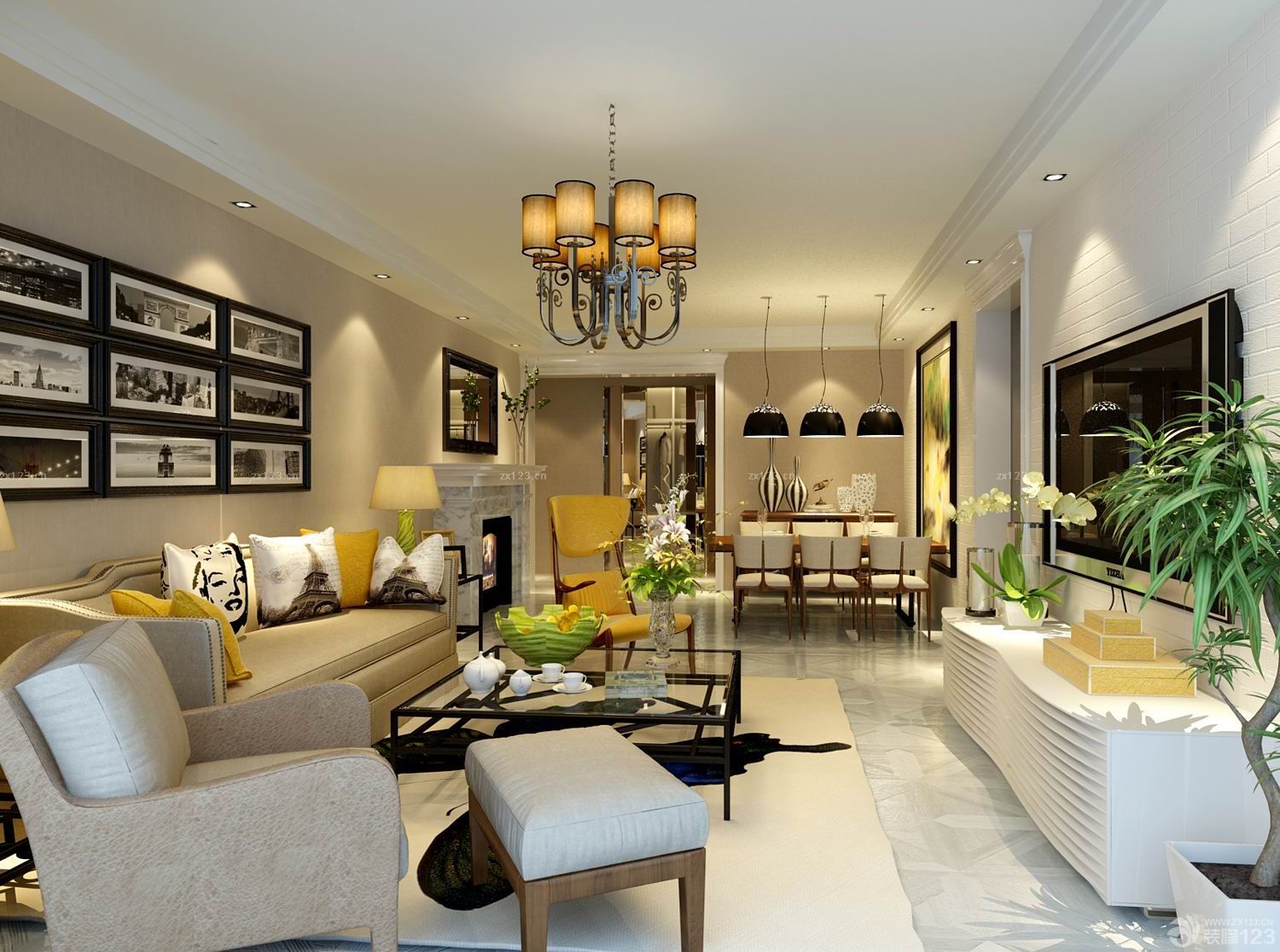 美式现代客厅电视背景墙装修效果图片