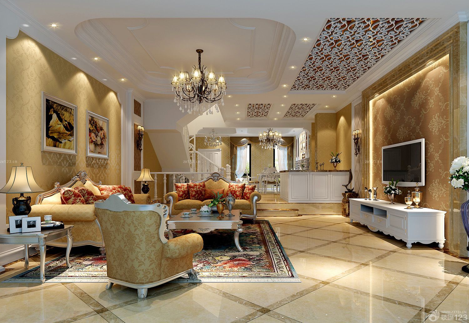 新古典别墅客厅装饰画装修图片