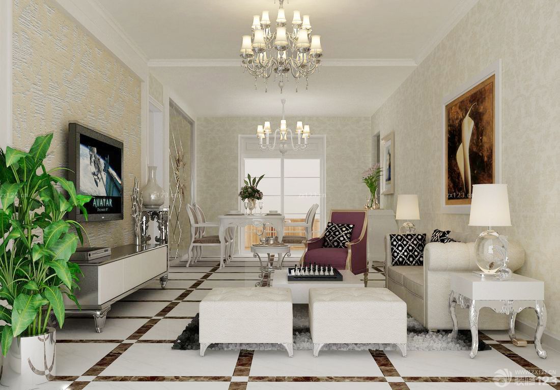 欧式新古典风格客厅装饰画装修图