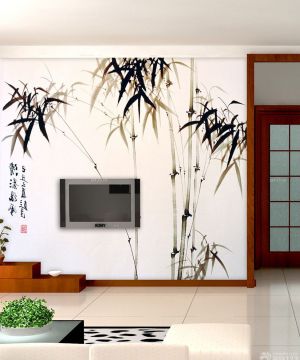 简约中式客厅电视背景墙壁纸装修效果图片
