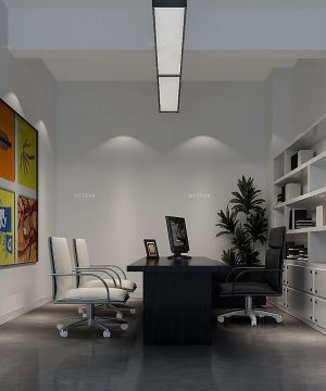 简单小型办公室室内白色墙面装修效果图片