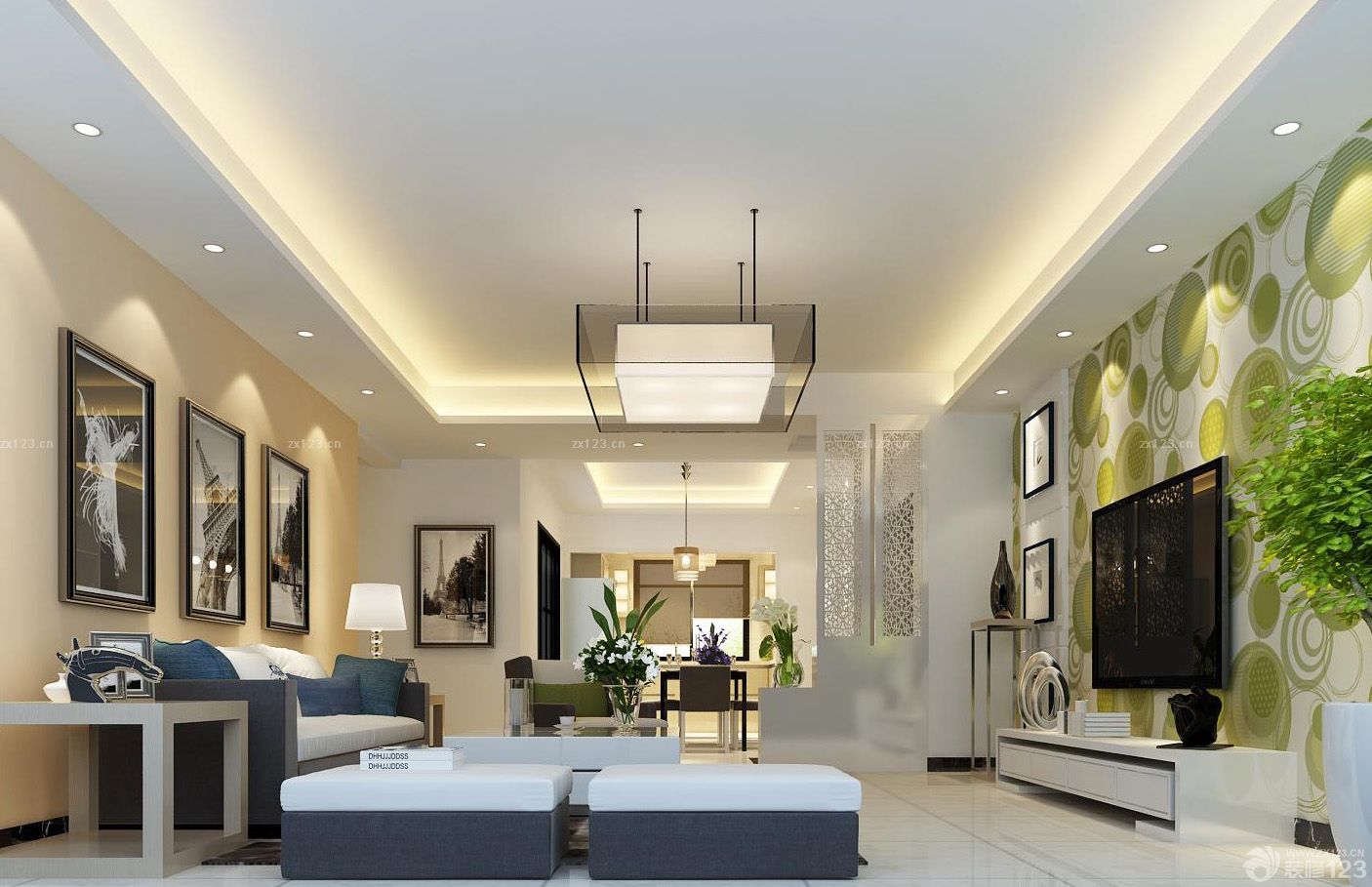 现代中式客厅装饰画装修样板间