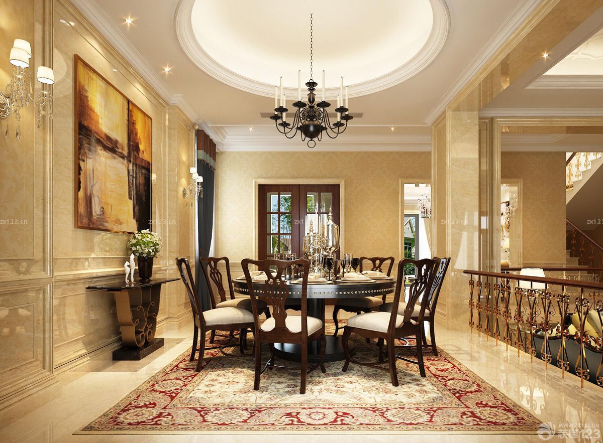 美式别墅餐厅背景墙装修效果图