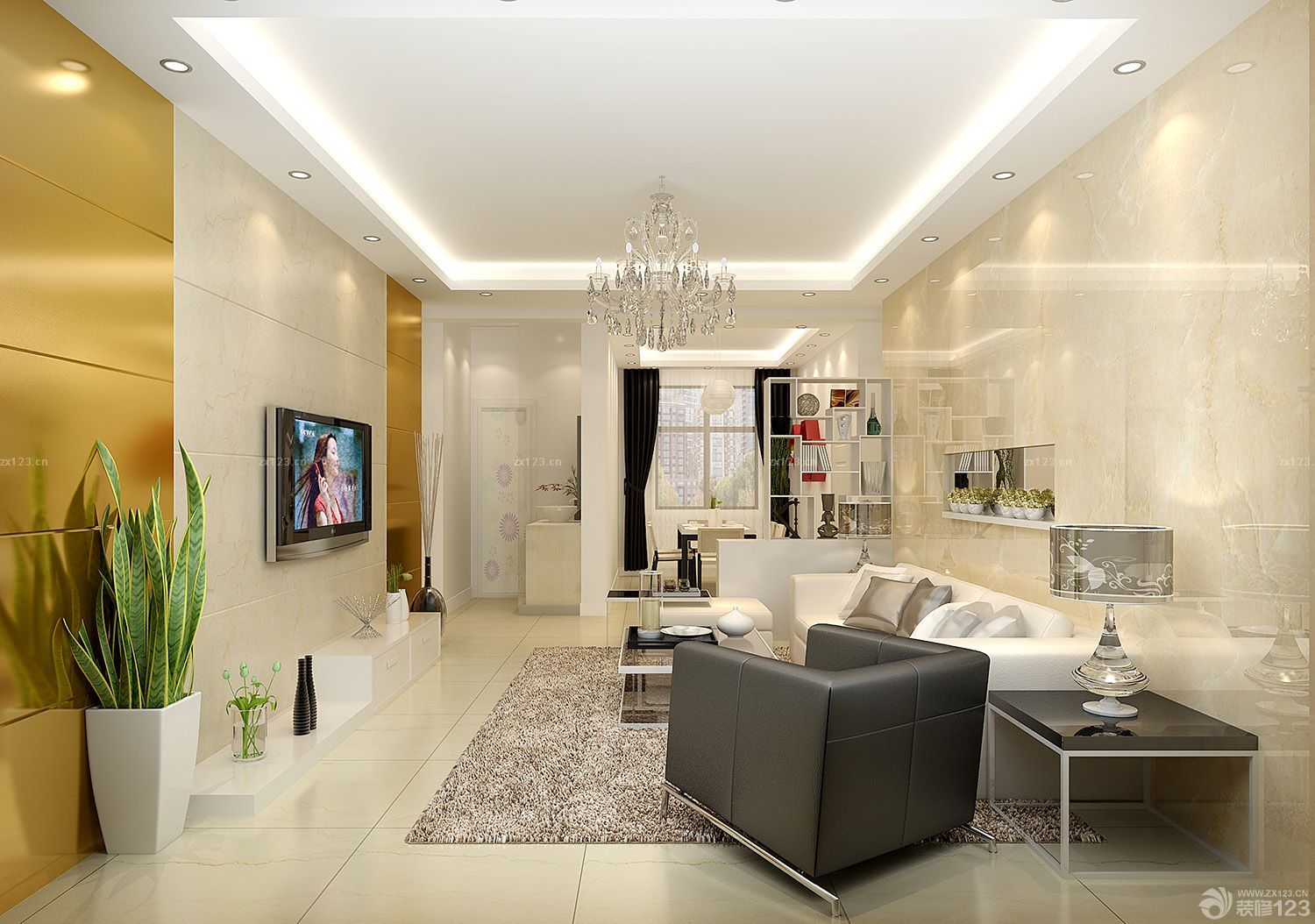 石家庄华旗国际中式风格120平米设计方案 最新中式客厅装修效果图_装信通网