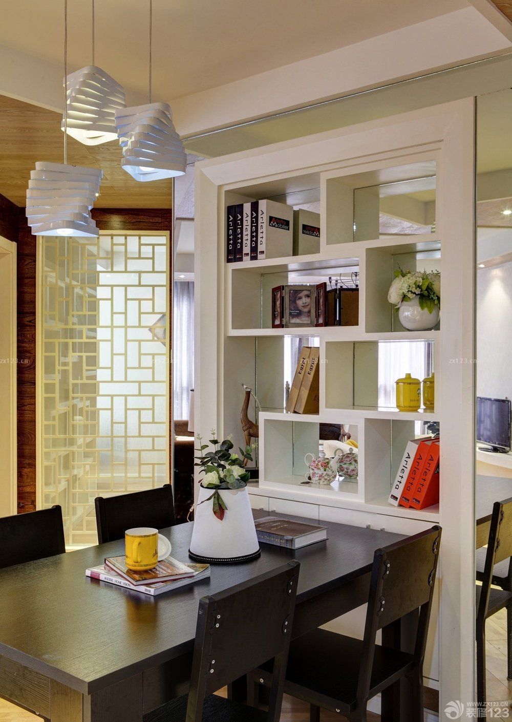 简约家装客厅与餐厅隔断效果图_设计456装修效果图