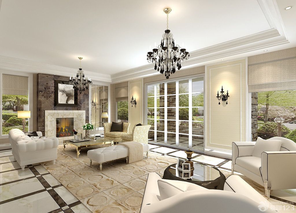 欧式别墅客厅装潢装修效果图片