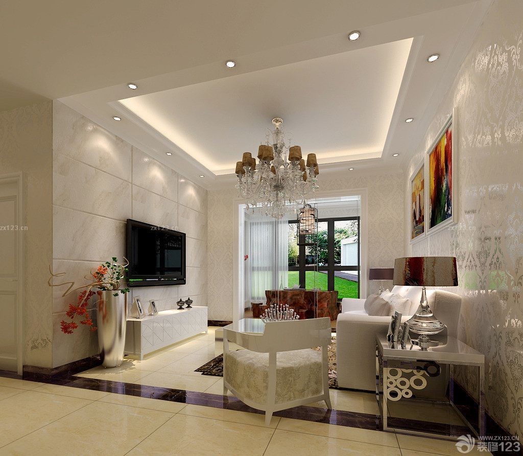 欧式客厅装修效果图 欧式壁纸效果图2025款