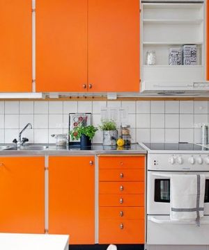 北欧风格橙色橱柜装修设计效果图片