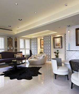 现代时尚客厅白色地砖装修效果图片