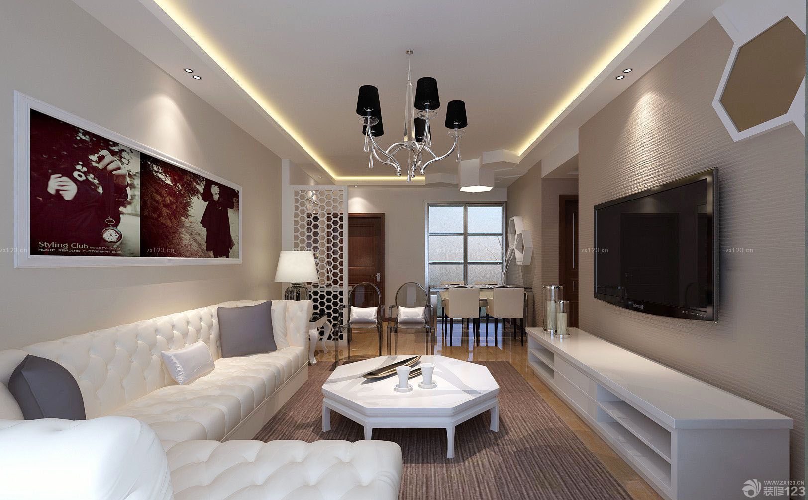 现代客厅硅藻泥电视背景墙效果图