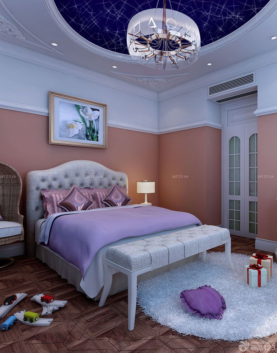 欧式女孩卧室背景墙装修效果图