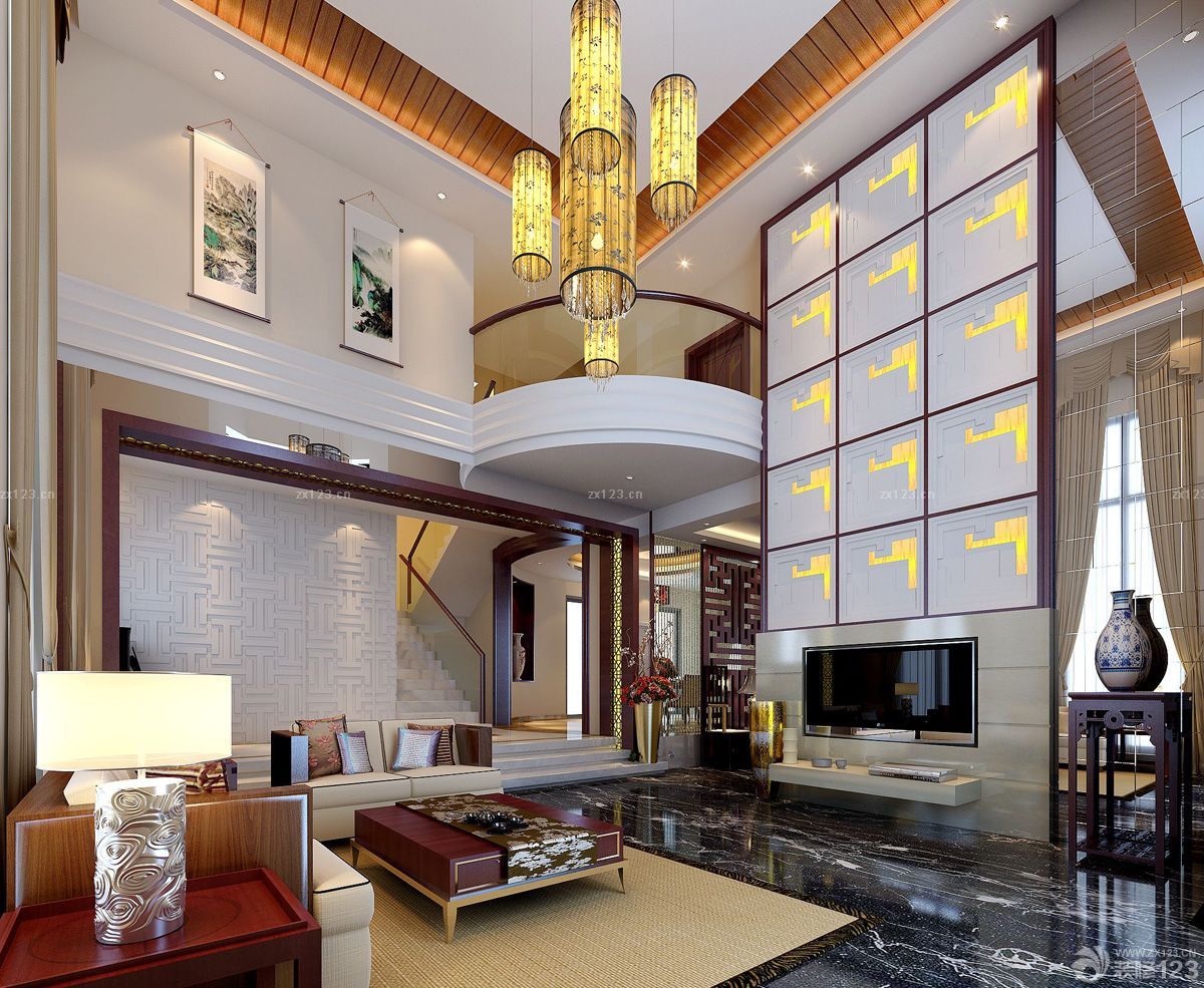 高端别墅最新客厅电视背景墙装修效果图片