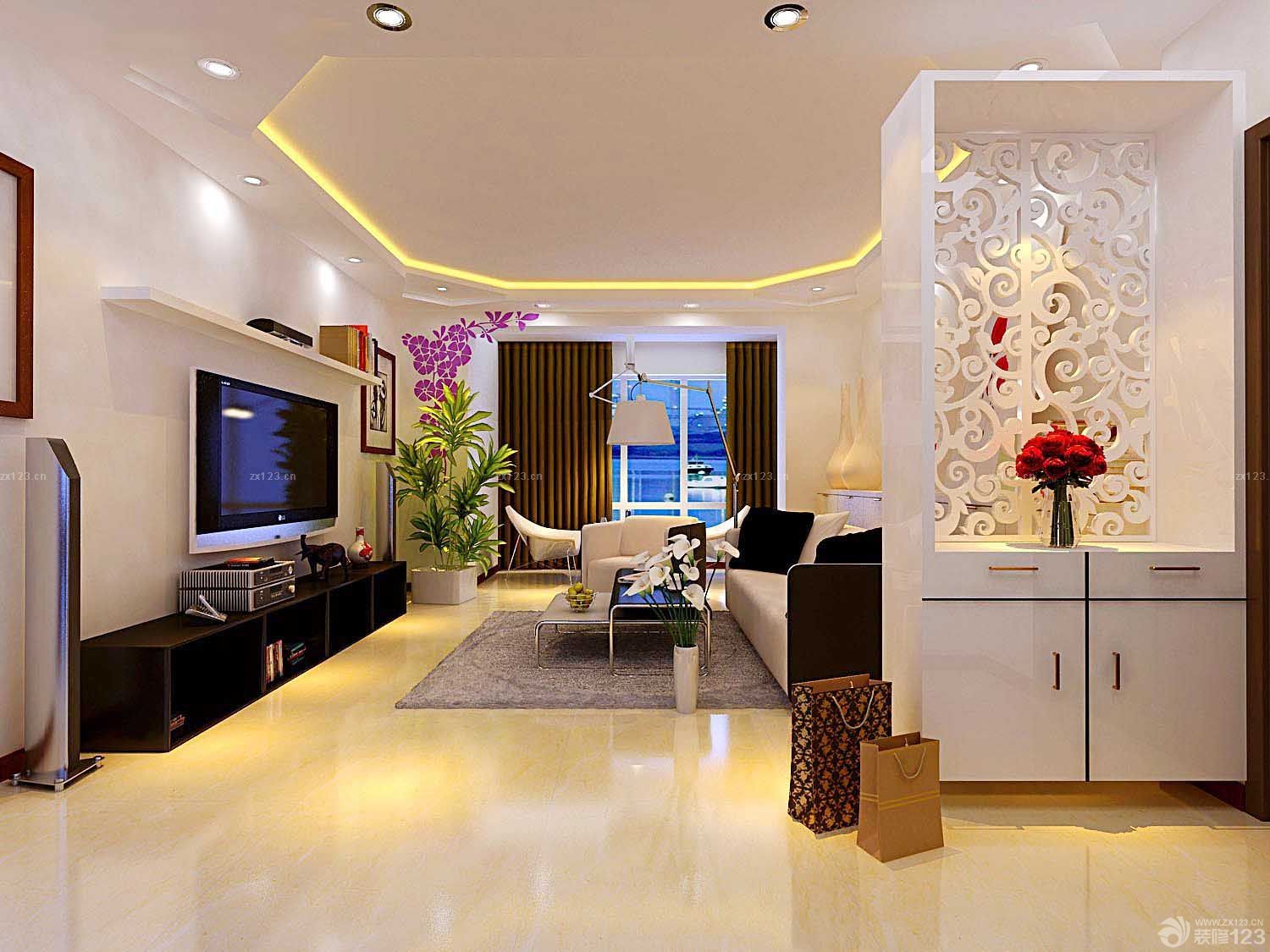 现代客厅艺术吊顶装修设计效果图片