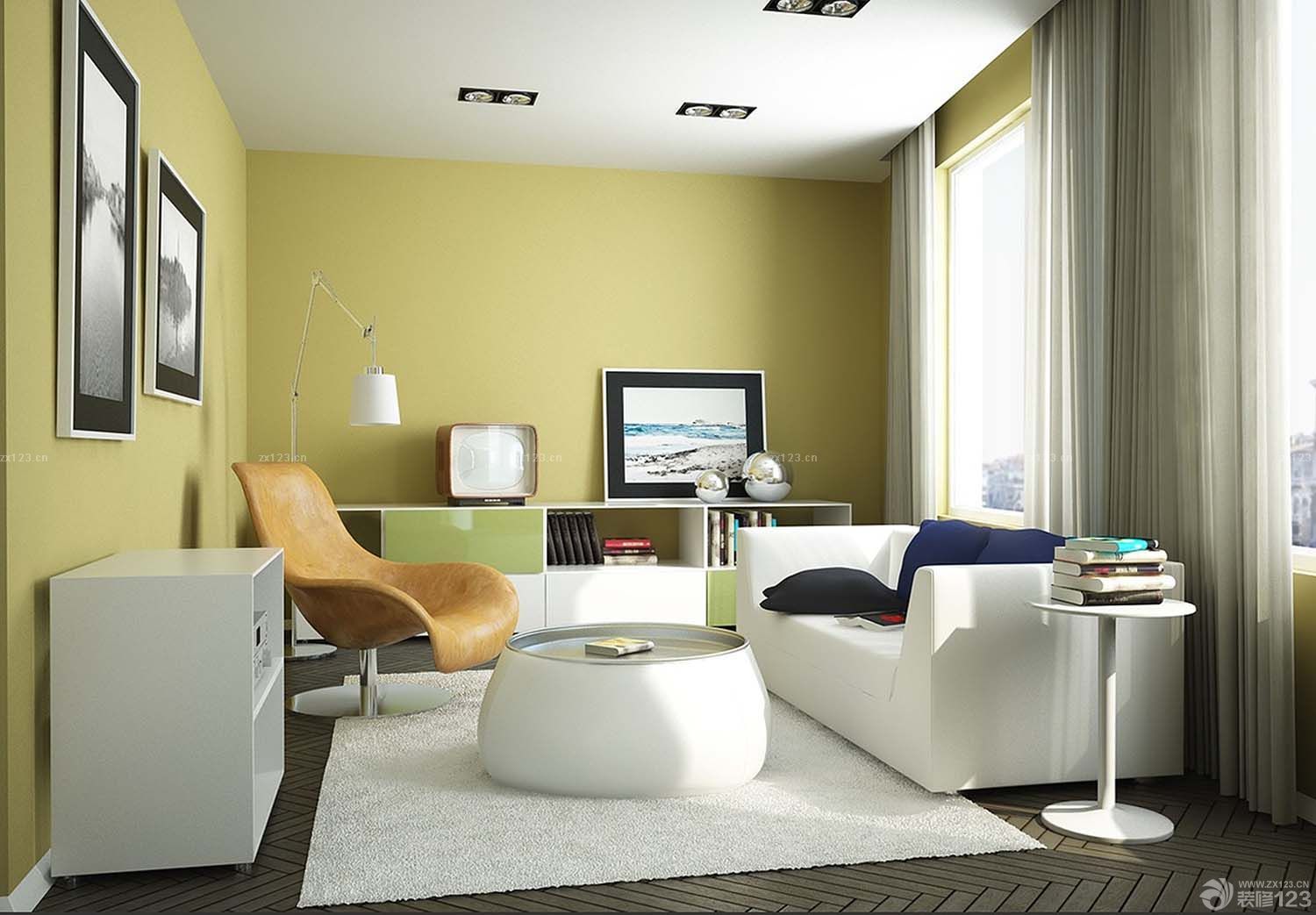 现代客厅绿色墙面装修设计效果图片