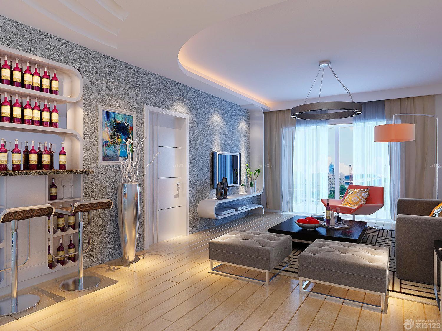 现代小客厅壁纸装修效果图