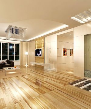 现代客厅浅棕色木地板装修效果图片