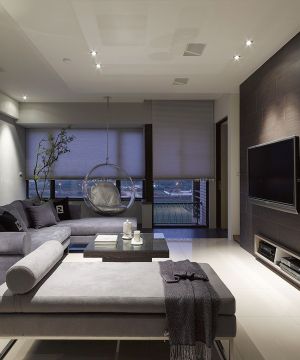 现代客厅电视背景墙黑色瓷砖铺贴效果图