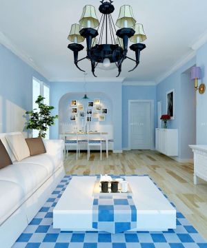 地中海风格客厅蓝色墙面装修效果图片