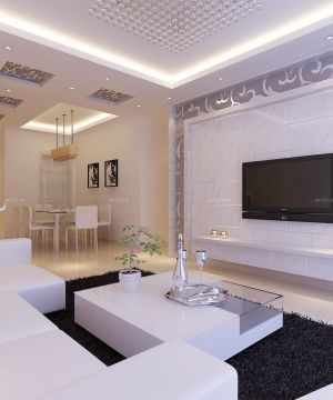 现代客厅瓷砖电视墙装修设计效果图