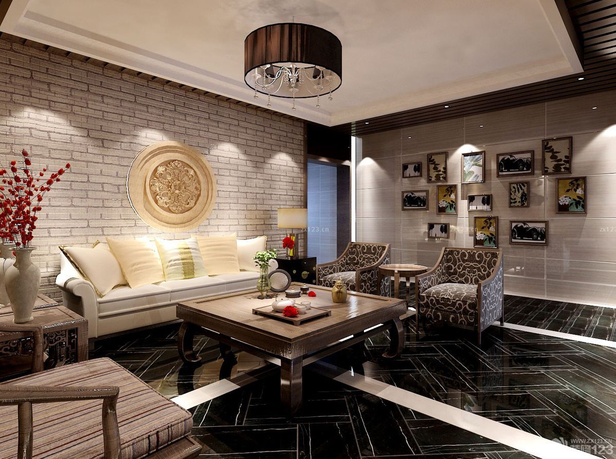 中式别墅客厅背景墙装修效果图