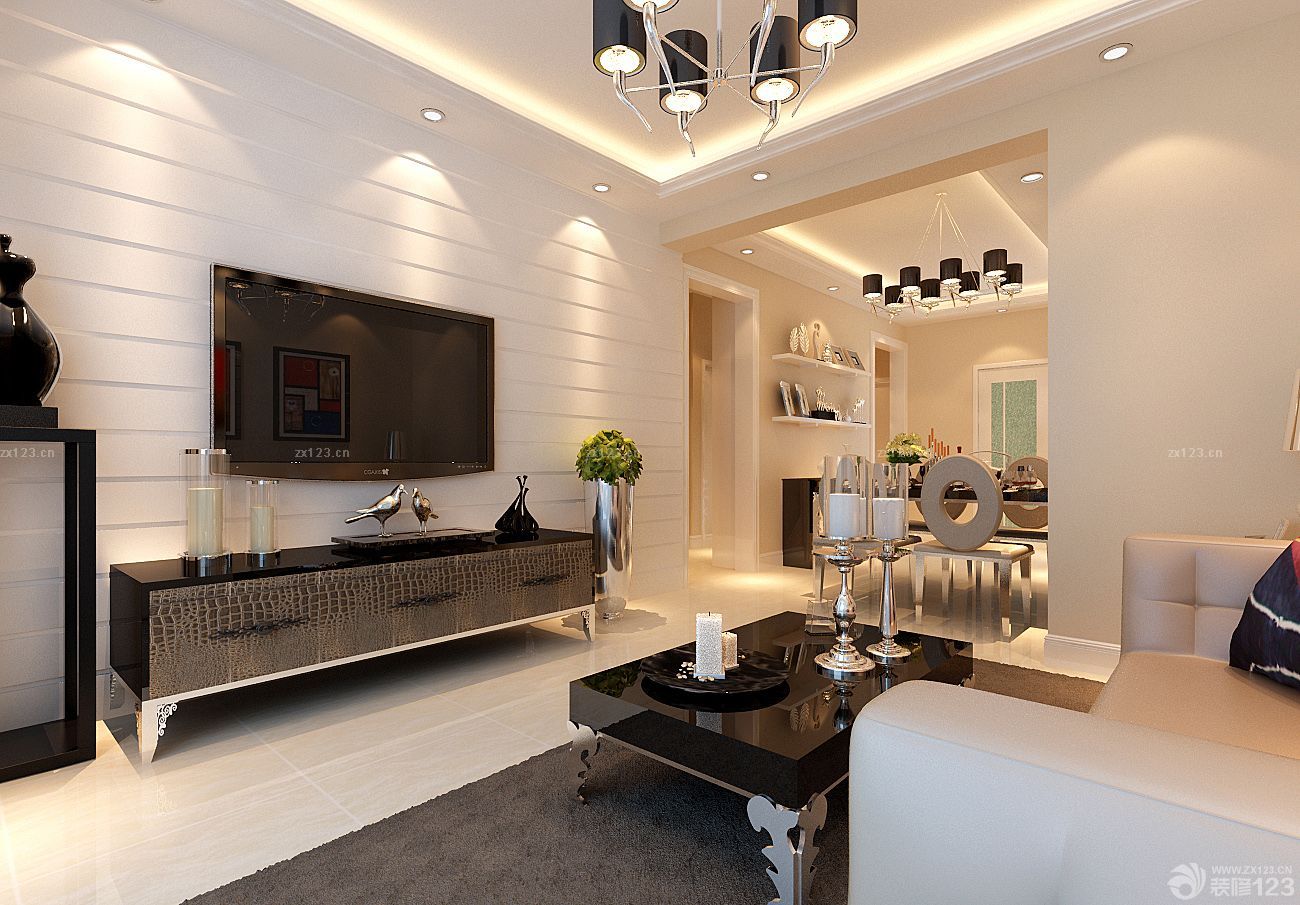 现代家居客厅石膏板电视背景墙装修效果图大全