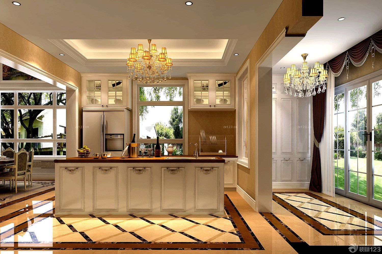 美式乡村别墅玻璃隔断效果图