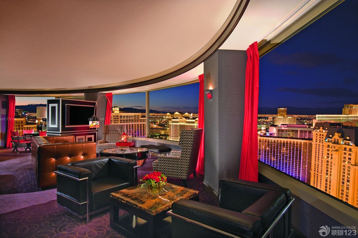 现代主题酒吧红色窗帘装修设计效果图片