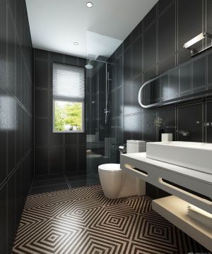 现代厕所黑色瓷砖铺贴装饰效果图