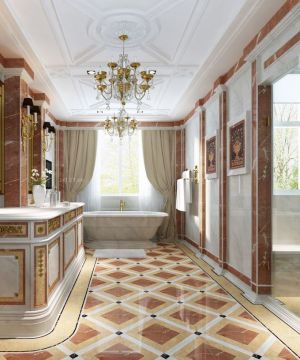 古典别墅厕所地板砖拼花图案装饰效果图