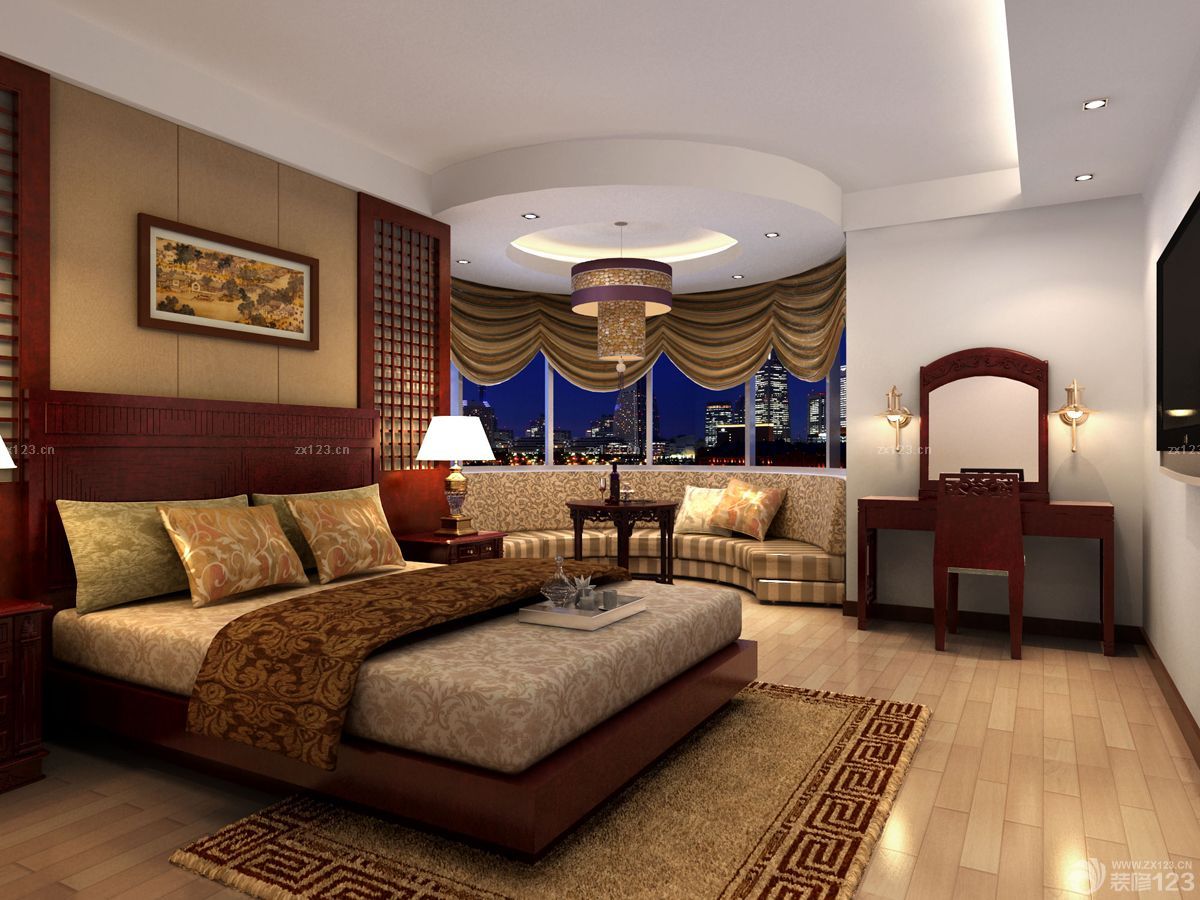 中式110平方房子主卧装修效果图