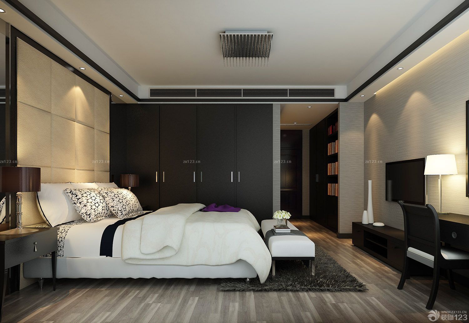 现代中式90平两室一厅卧室设计装修图