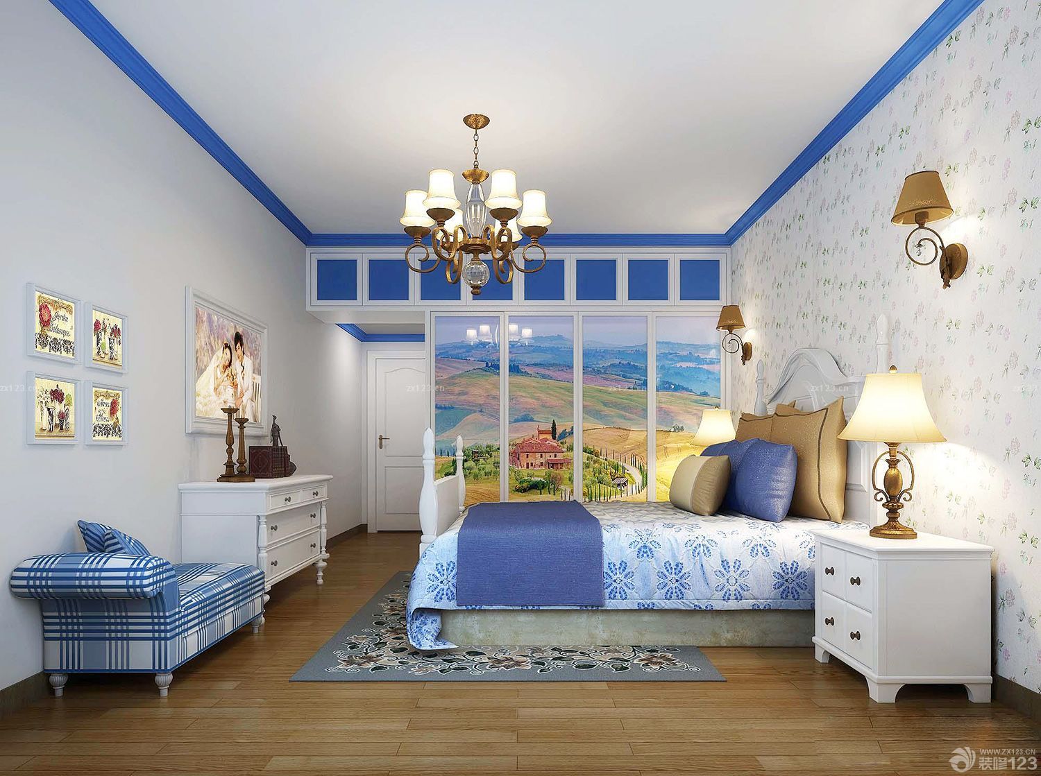 美式90平两室一厅卧室装修效果图