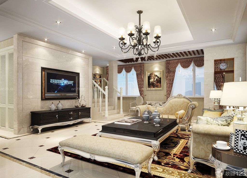 90平米两室两厅客厅错层装修效果图