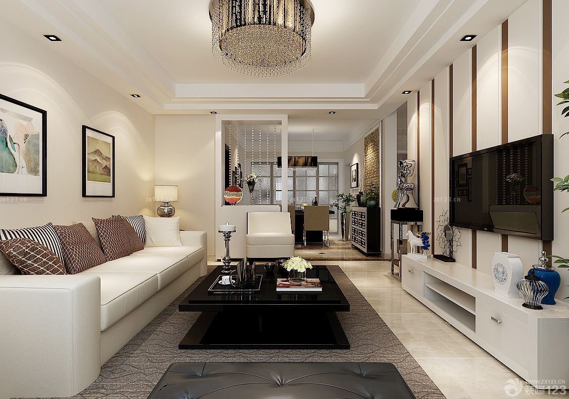 90平米两室两厅石膏板电视背景墙装修图片