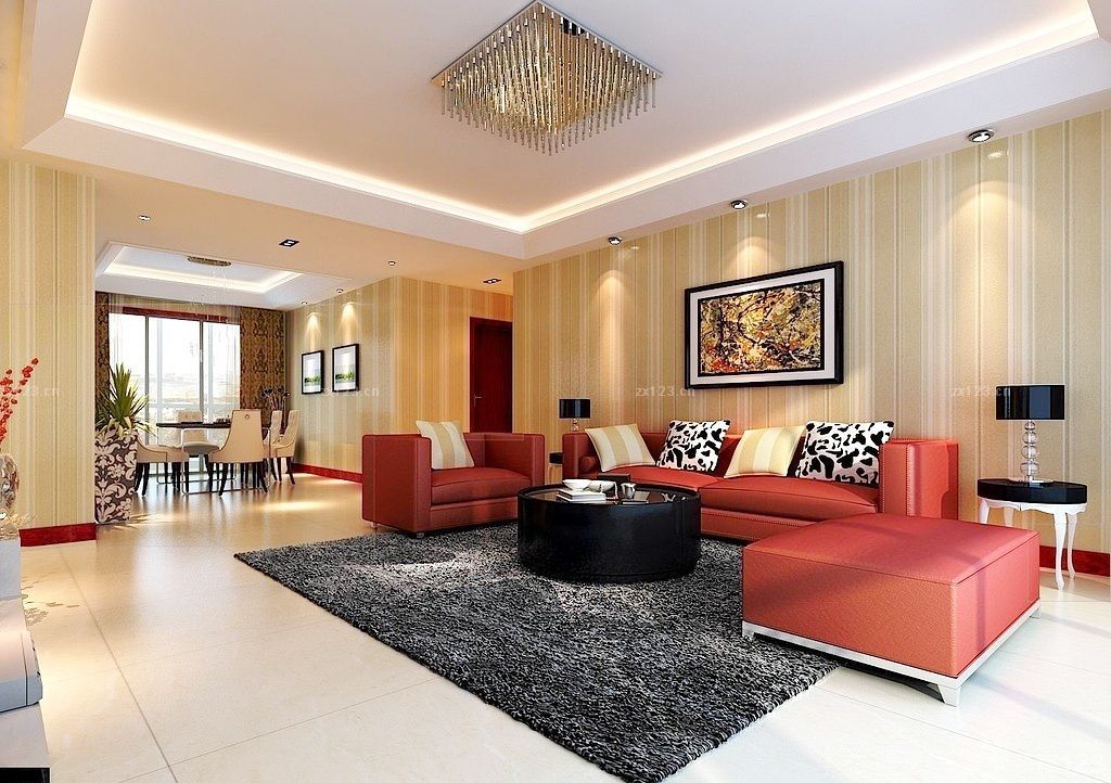 90平米两室两厅客厅壁纸装修效果图