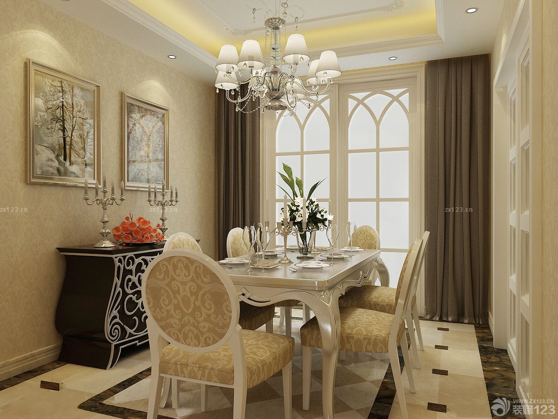 90平米两室两厅餐厅花纹壁纸装修效果图片
