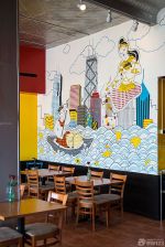 创意酒吧式快餐厅手绘墙画装修效果图