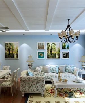美式70平米两室一厅客厅吊顶造型装修效果图片