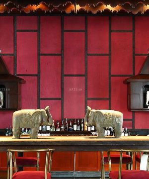 东南亚酒吧吧台红色墙面装修效果图片