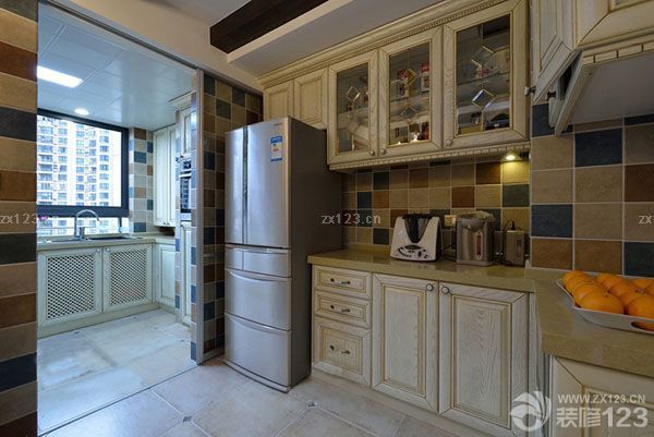 美式地中海混搭风格开放式厨房效果图片
