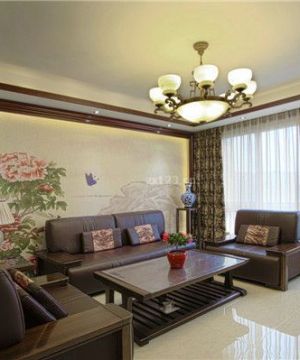 新中式客厅沙发背景墙装修样板间图片