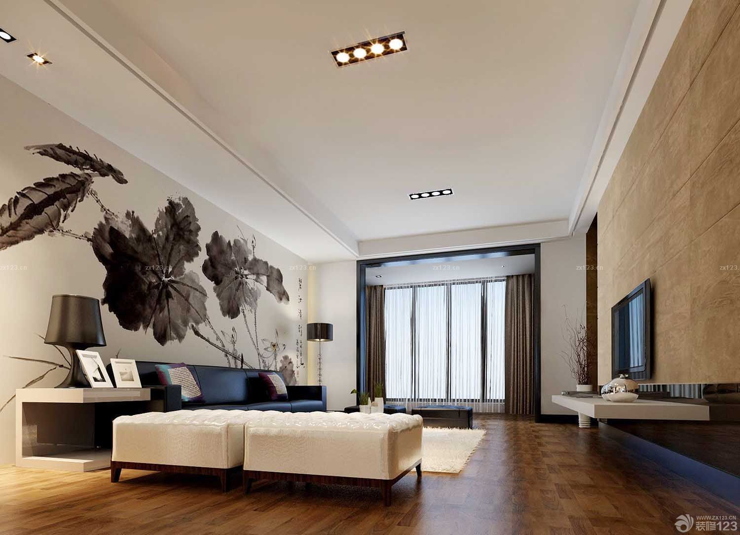 80平米两室一厅客厅装饰山水画装修效果图